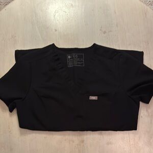 Figs Black Mandarin Collar Short Sleeve Crop Top